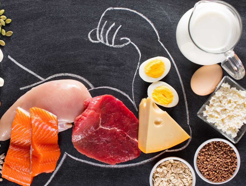 Composition with high protein food.