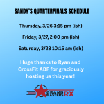 Workouts for week of March 30th